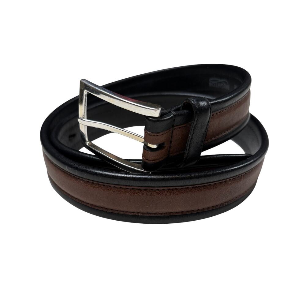 Brighton Two Tone Leather Belt Men's Size 38 Black Brown Silver Buckle Classic